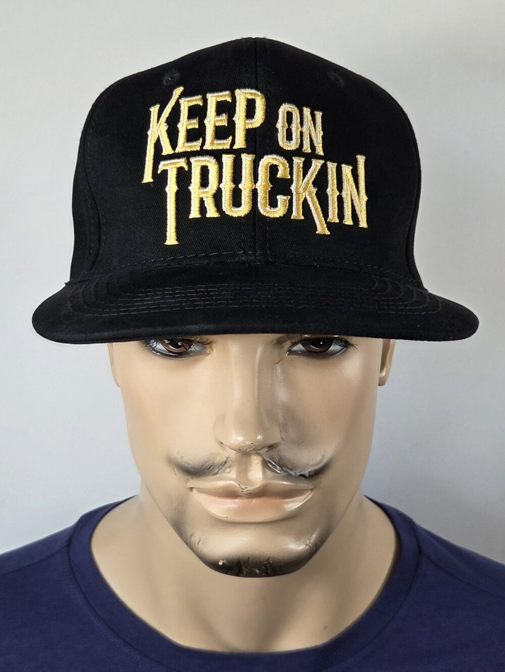 Keep On Truckin Black Snapback Hat Gold Lettering Semi Eagle Adjustable Blk Cap